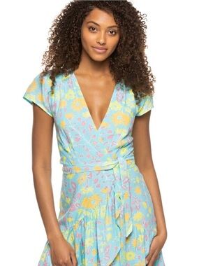 Floral Tie-Waist Swim Coverup in Light Blue